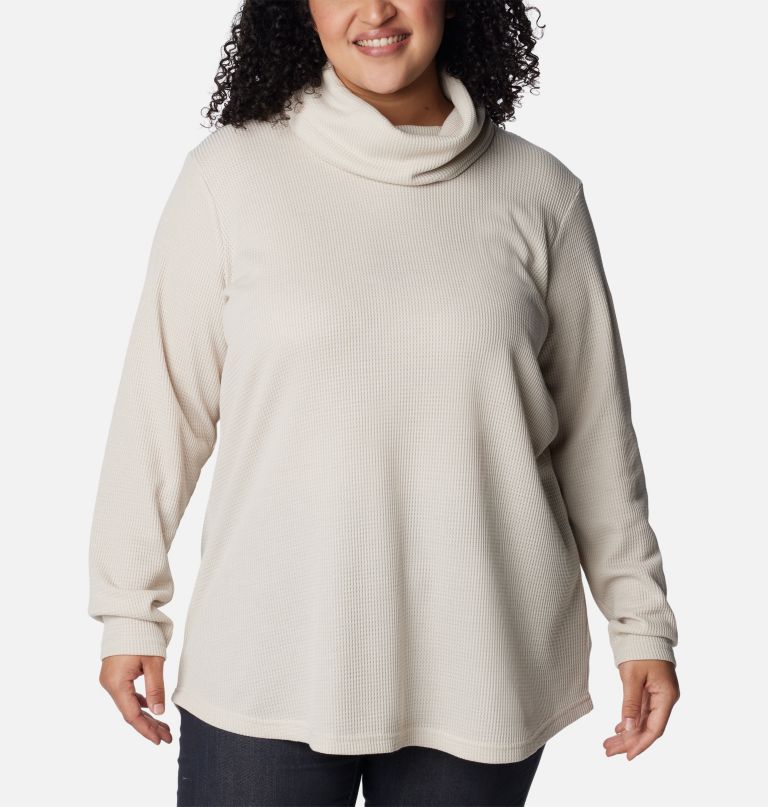 dame holly hideaway waffle cowl neck pullover - plus size