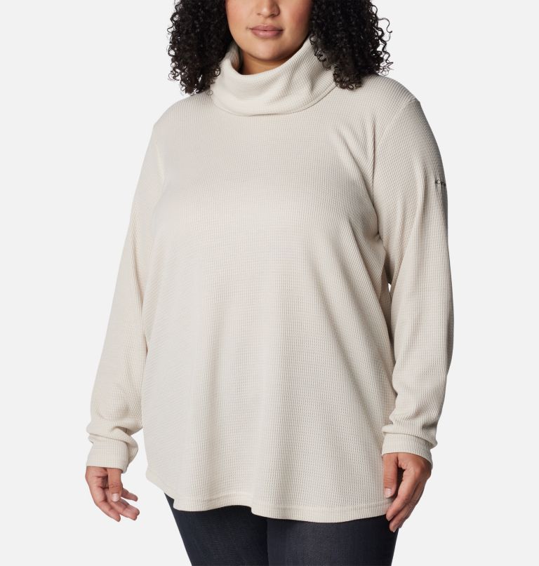 dame holly hideaway waffle cowl neck pullover - plus size